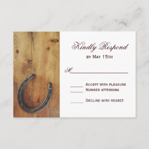 Country Western Horseshoe Rustic Wedding RSVP Card