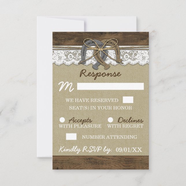 Country Western Horseshoe Wedding RSVP Cards Karte (Vorderseite)