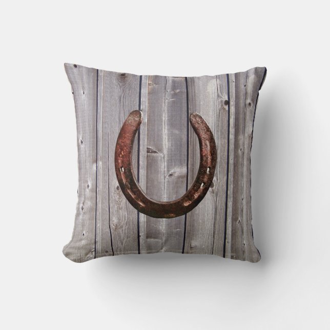Country Western Lucky Horseshoe Rustikales Holzkis Kissen (Vorderseite)