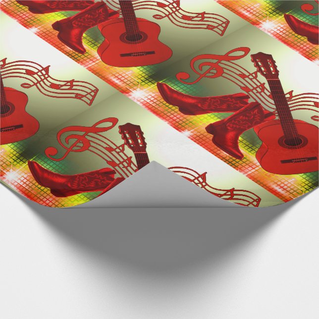 Country Western Music Red Guitar und Cowboy Boots Geschenkpapier (Ecke)