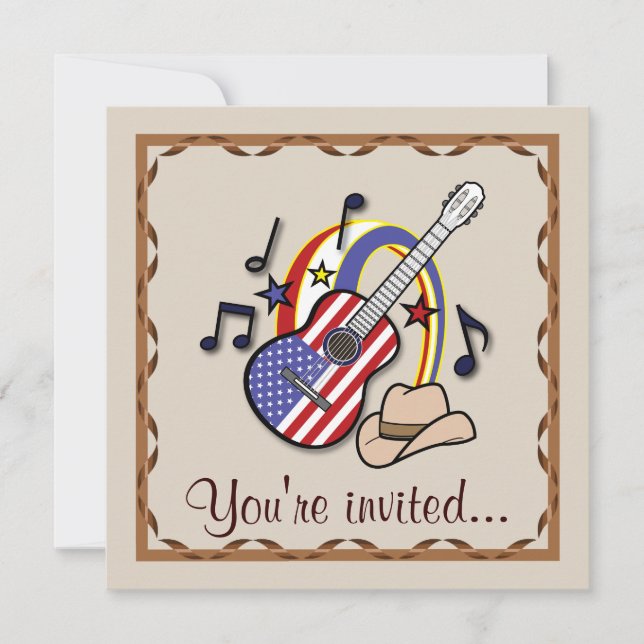 Country Western Party mit Gitarre Einladung (Vorderseite)