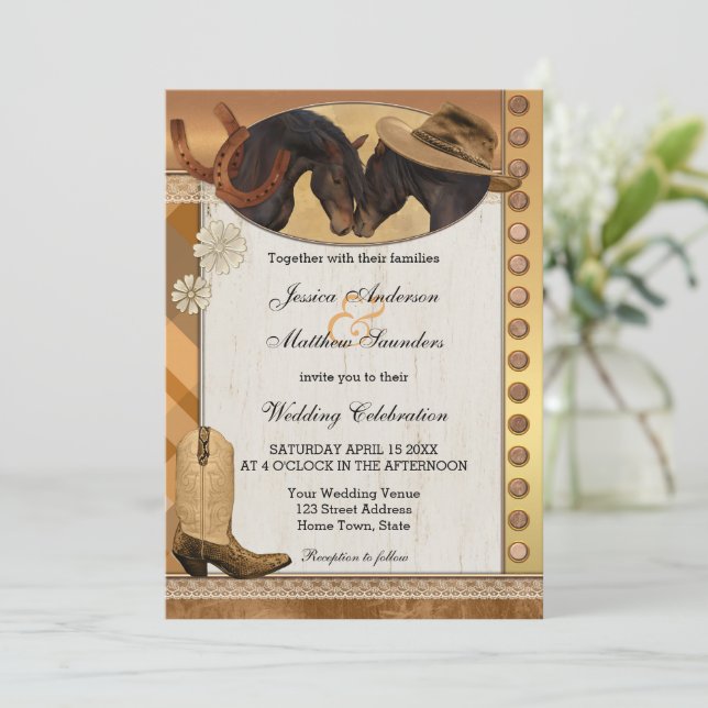 Country Western Pferde Einladung Hochzeit (Stehend Vorderseite)