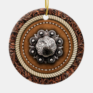 Country Western Rope und geschossen Leather Concho Keramik Ornament