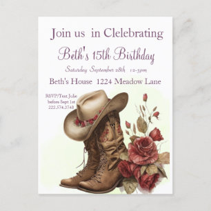 Country Western, Rosen, Einladung zum 15. Geburtst Postkarte