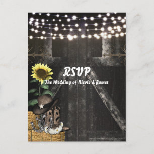 Country Western Rustic Barn Wedding RSVP Card Einladungspostkarte