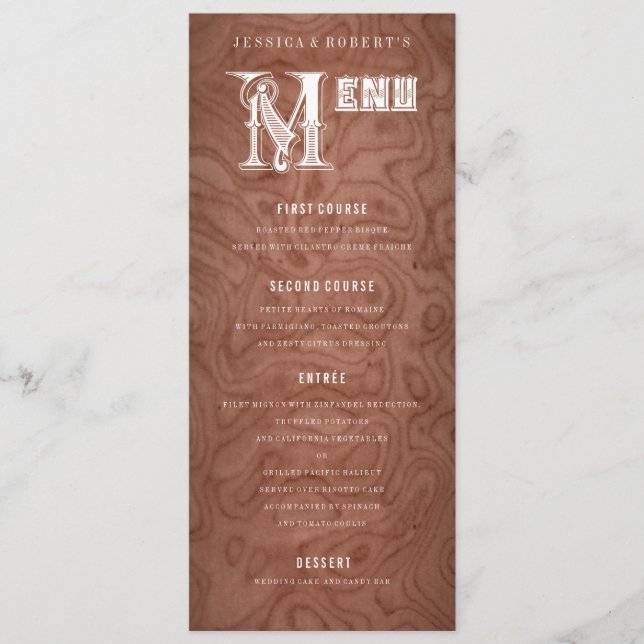 Country Western Rustic Wood Wedding Dinner Menükarte (Vorderseite)