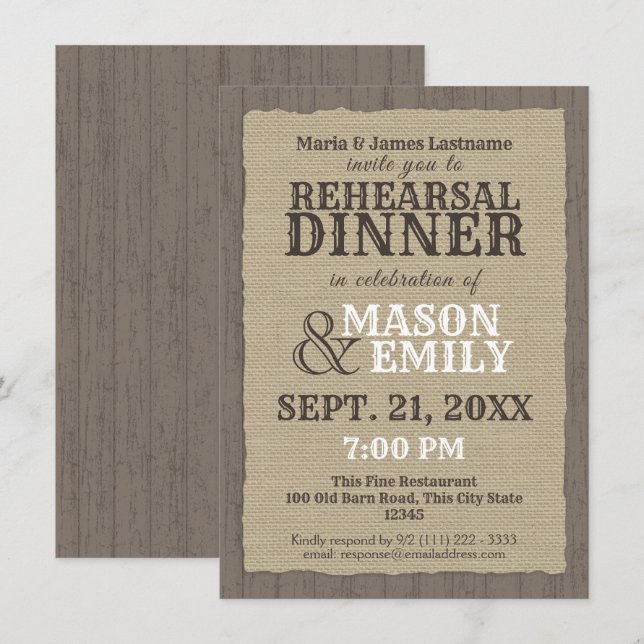 Country Western Rustikale Probe Abendessen Einladung (Vorne/Hinten)