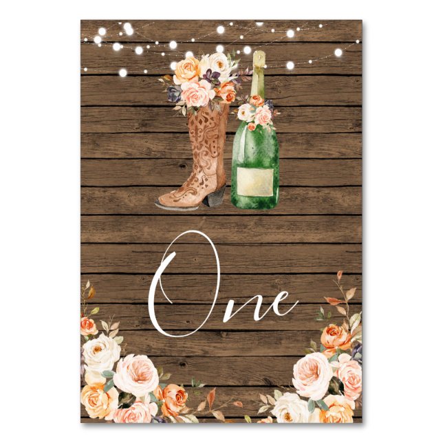 Country Western Stiefel und Bubbly Large Banner Tischnummer (Vorderseite)