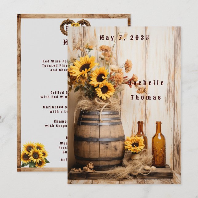 Country Western Sunblumen Whiskey Barrel Menükarte (Vorne/Hinten)