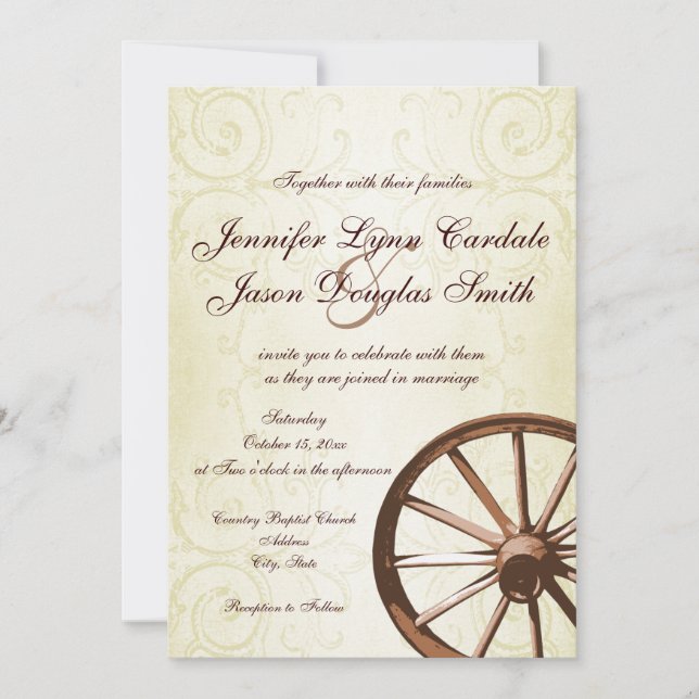 Country Western Wagon Wheel Hochzeitseinladung Einladung (Vorderseite)
