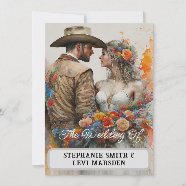 Country Western Wedding Watercolor Einladung (Vorderseite)