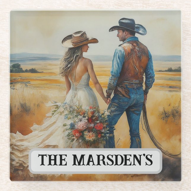 Country Western Wedding Watercolor Glasuntersetzer (Vorderseite)