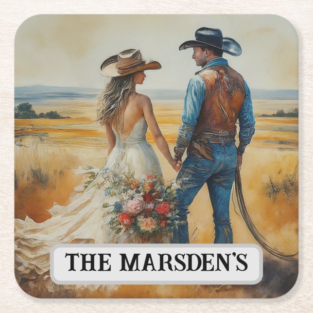 Country Western Wedding Watercolor Rechteckiger Pappuntersetzer (Vorderseite)