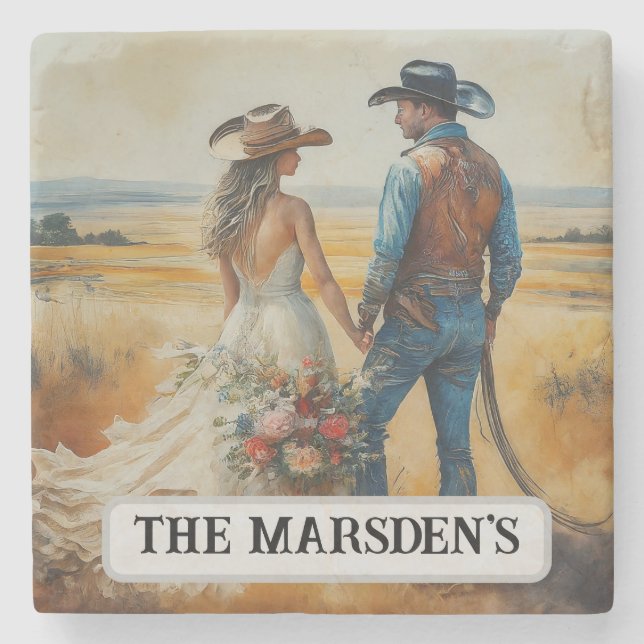 Country Western Wedding Watercolor Steinuntersetzer (Vorderseite)