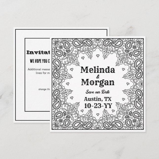 Country Western Wedding White Bandana Save The Date (Vorne/Hinten)