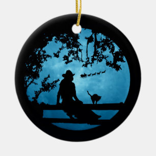 Country Western Weihnachtsmädchen und Weihnachtsma Keramik Ornament