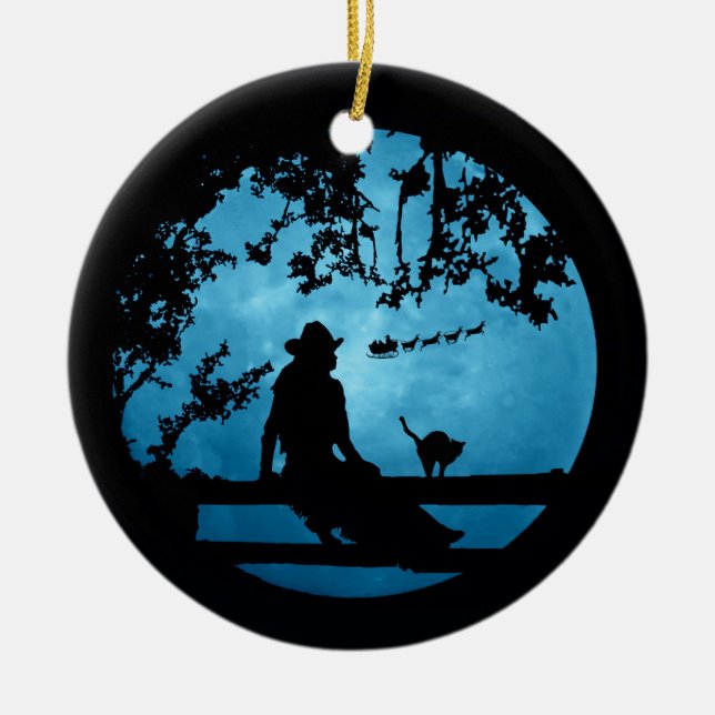 Country Western Weihnachtsmädchen und Weihnachtsma Keramik Ornament (Vorne)