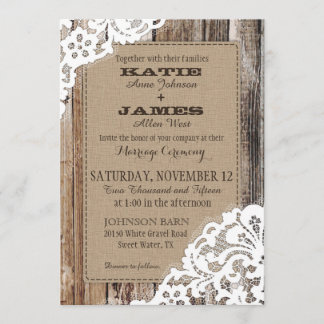 Country Western Wood Lace Rustikale Hochzeit Einladung