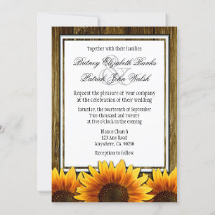 Country Western Wood Sunflower Invitations de mari