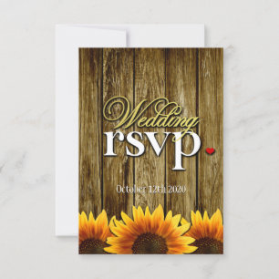 Country Western Wood Sunflower Wedding Cartes RSVP