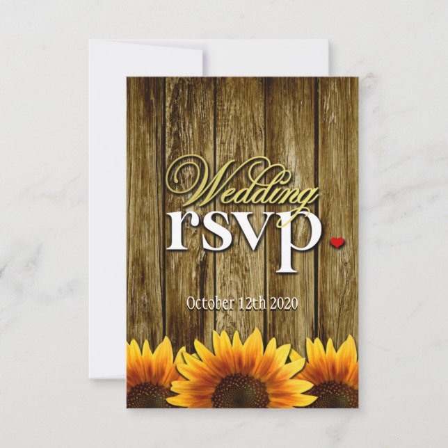 Country Western Wood Sunflower Wedding RSVP Cards (Vorderseite)