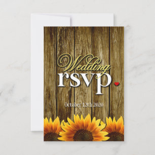 Country Western Wood Sunflower Wedding RSVP Cards Karte