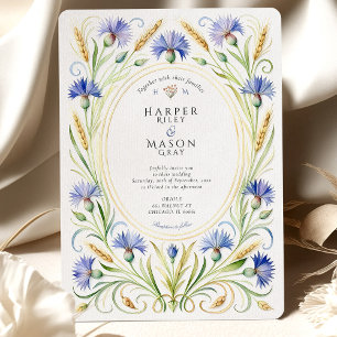 Country Wildblume Cornflower & Wheat Wedding Einladung