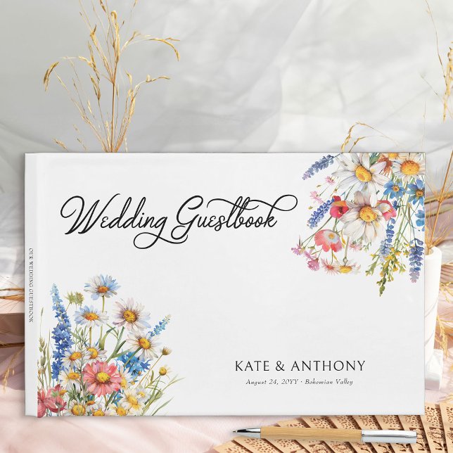 Country Wildblume Mehrfarbige Blumenhochzeit Gästebuch (Wedding Guestbook from Country Wildflower Wedding Collection by Darling & May)