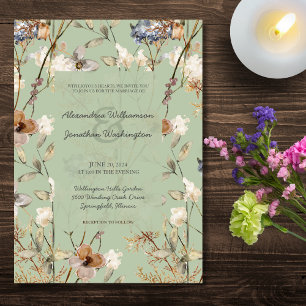 Country Wildblumen auf Sage Green Wedding Einladung