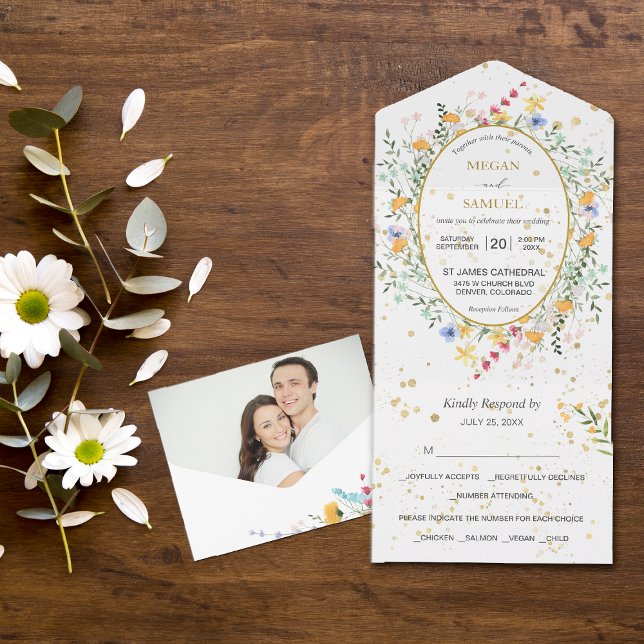 Country Wildblumen Oval Frame Foto Hochzeit All In One Einladung (Von Creator hochgeladen)