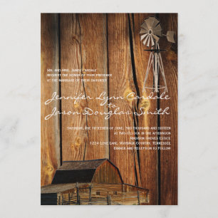 Country Windmill Barn Wood Wedding Invitations