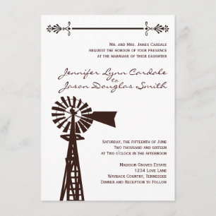 Country Windmill Rural Rustic Wedding Invitations