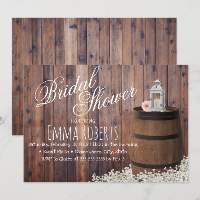 Country Wine Barrel & Lantern Floral Brautparty Einladung (Vorne/Hinten)