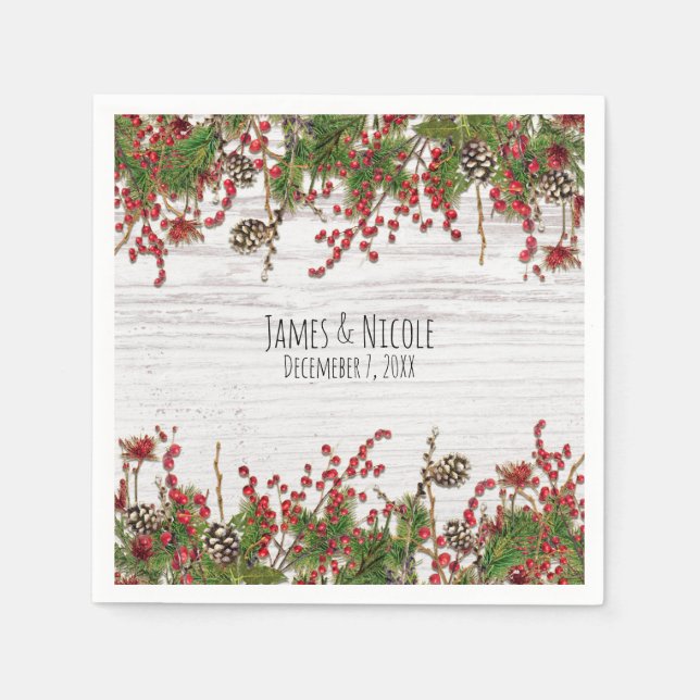 Country Winter Holiday Berries & Pine Cone Wedding Serviette (Vorderseite)