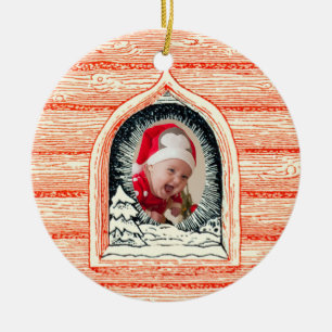 Country Winter Log Kabine Weihnachts-Foto Keramik Ornament