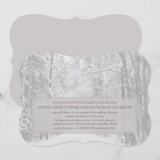 Country Winter Snow Forest Hochzeit Einladung (Vorne/Hinten)