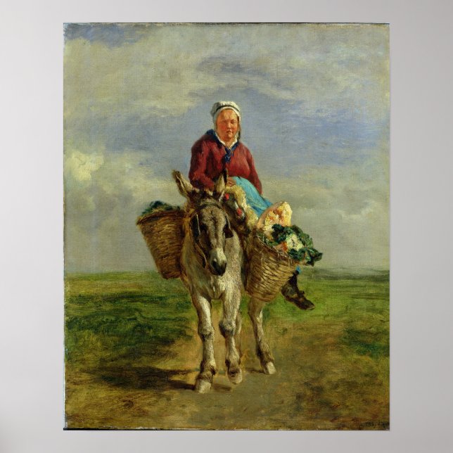 Country Woman Riding a Donkey Poster (Vorne)