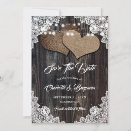Country Wood Burlap Hearts Blumenlace Hochzeit Save The Date