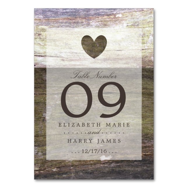 Country Wood Heart Mariage Numéro de table (Par défaut)