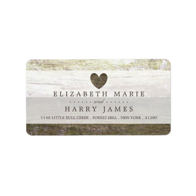 Country Wood Heart Wedding Adressaufkleber (Vorne)