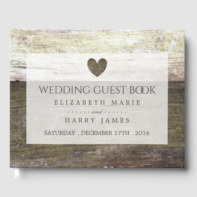 Country Wood Heart Wedding Gästebuch (Vorderseite)