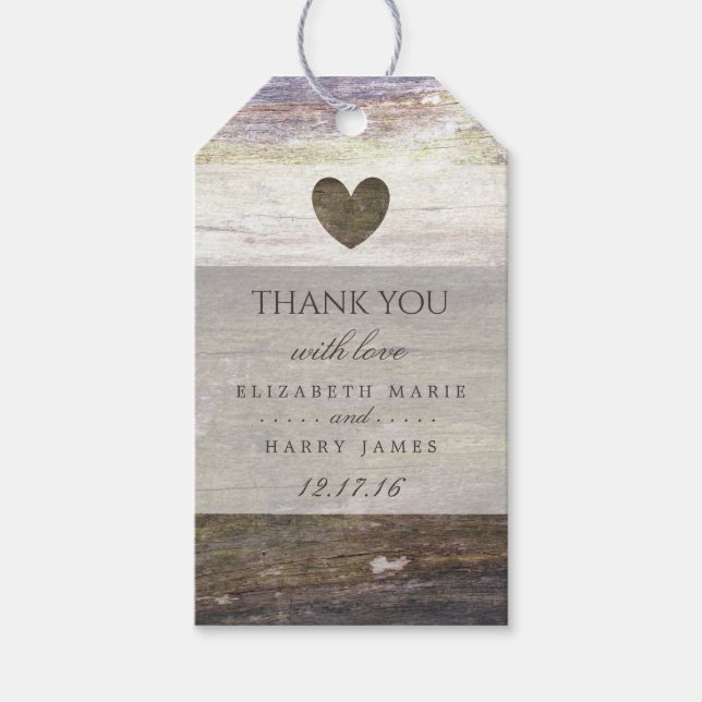 Country Wood Heart Wedding Geschenkanhänger (Vorderseite)