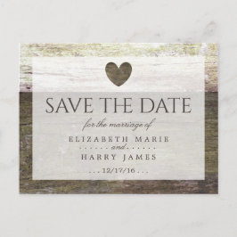 Country Wood Heart Wedding retten das Datum Ankündigungspostkarte