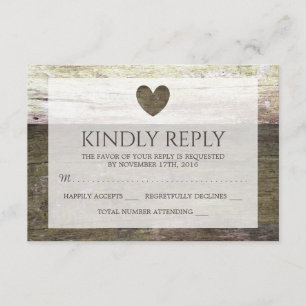 Country Wood Heart Wedding RSVP Karte