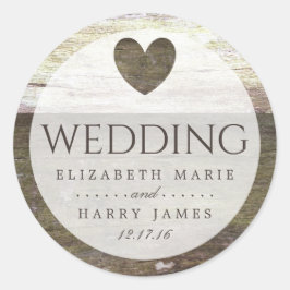 Country Wood Heart Wedding Runder Aufkleber