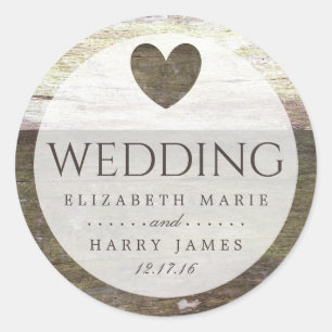 Country Wood Heart Wedding Runder Aufkleber