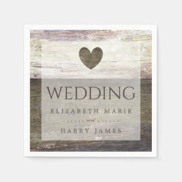 Country Wood Heart Wedding Serviette