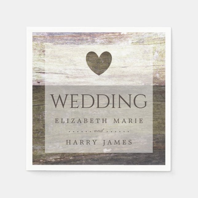 Country Wood Heart Wedding Serviette (Vorderseite)