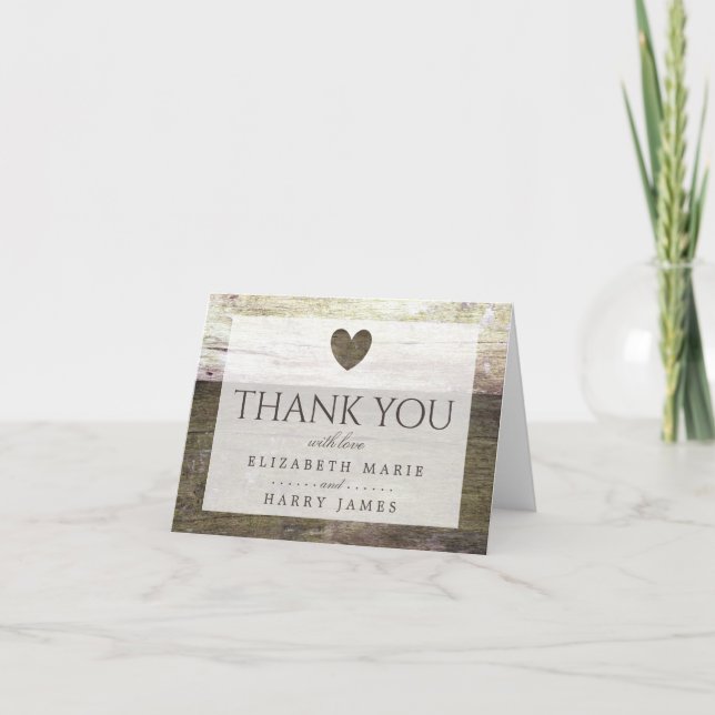 Country Wood Heart Wedding Vielen Dank Dankeskarte (Vorderseite)