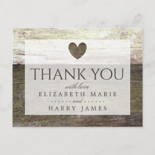 Country Wood Heart Wedding Vielen Dank Postkarte
